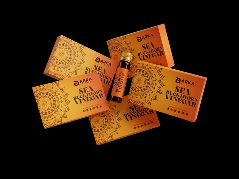 Arka Sea Buckthorn Vinegar bundle — five boxes and a vial