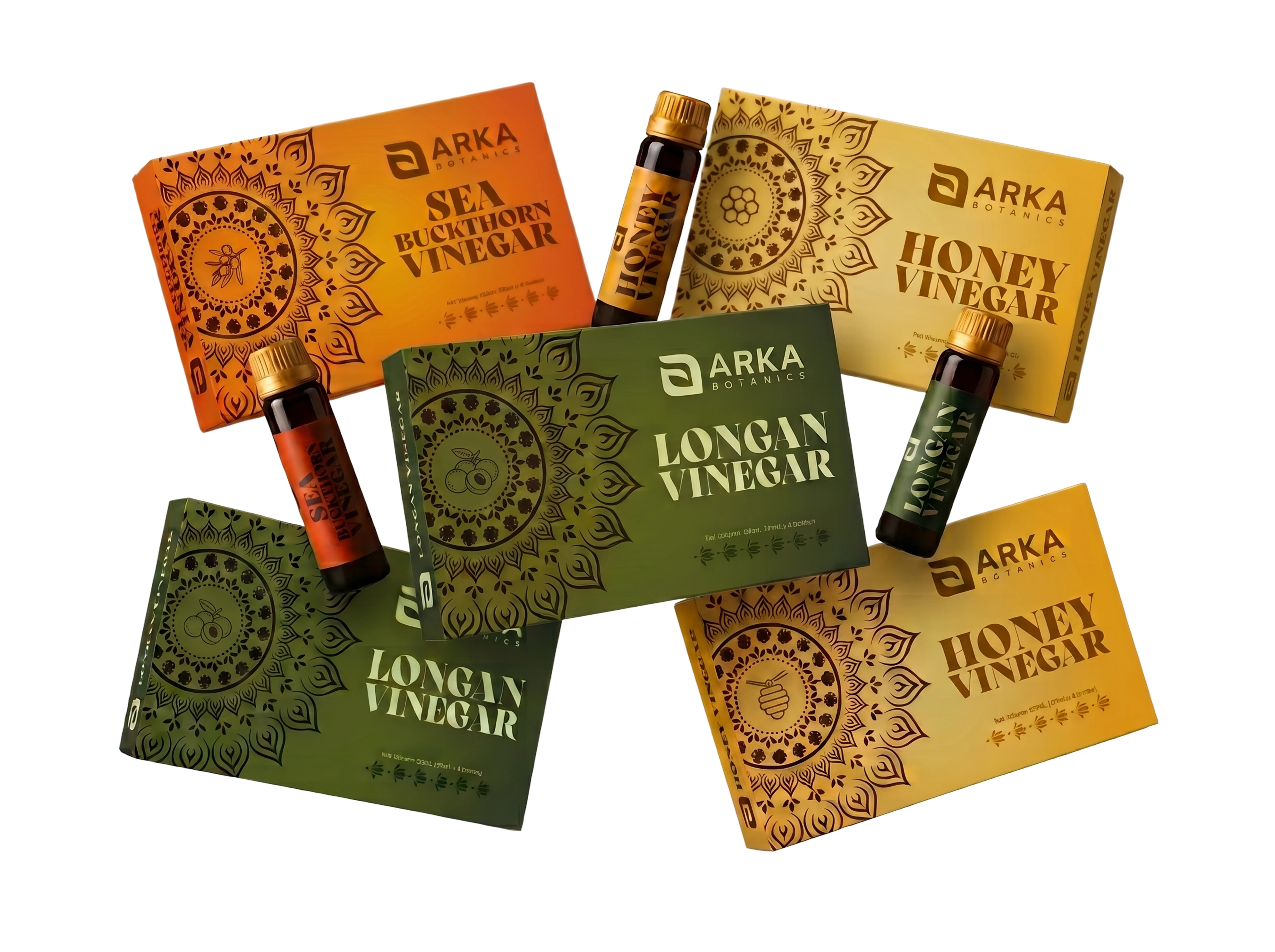 Arka monthly bundle — Honey, Longan and Sea Buckthorn Vinegar boxes and vials